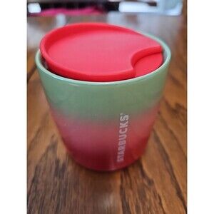 Starbucks 2020 Pearl Ombre Red, Pink & Green Holiday Ceramic Tumbler 8 oz w/Lid